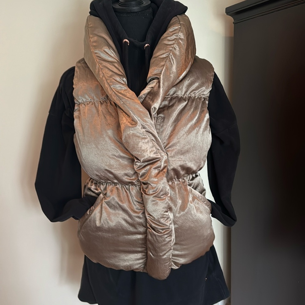 AllSaints Metallic Taupe Puffer Vest
